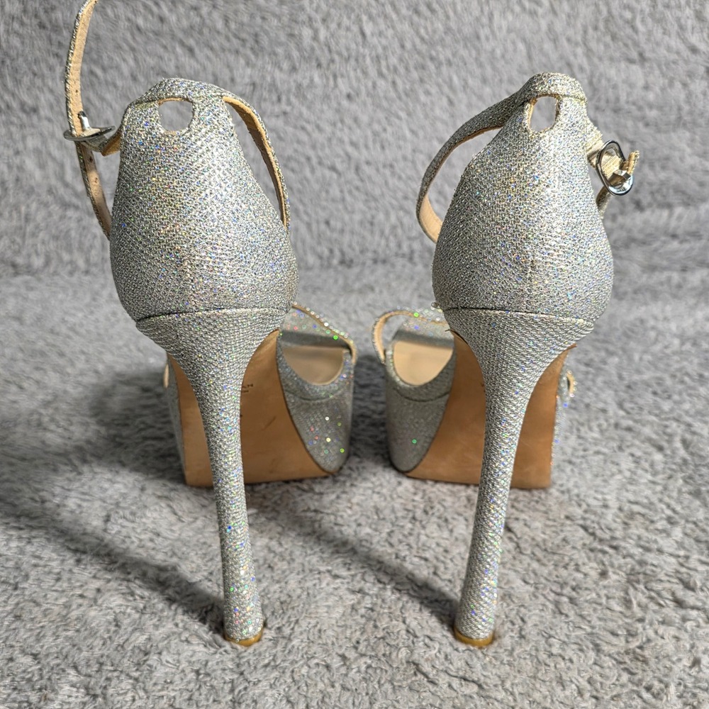 Stuart Weitzman Nudist Hollywood Silver Platform Stiletto Sandals Shoes 9.5 - Picture 5 of 7